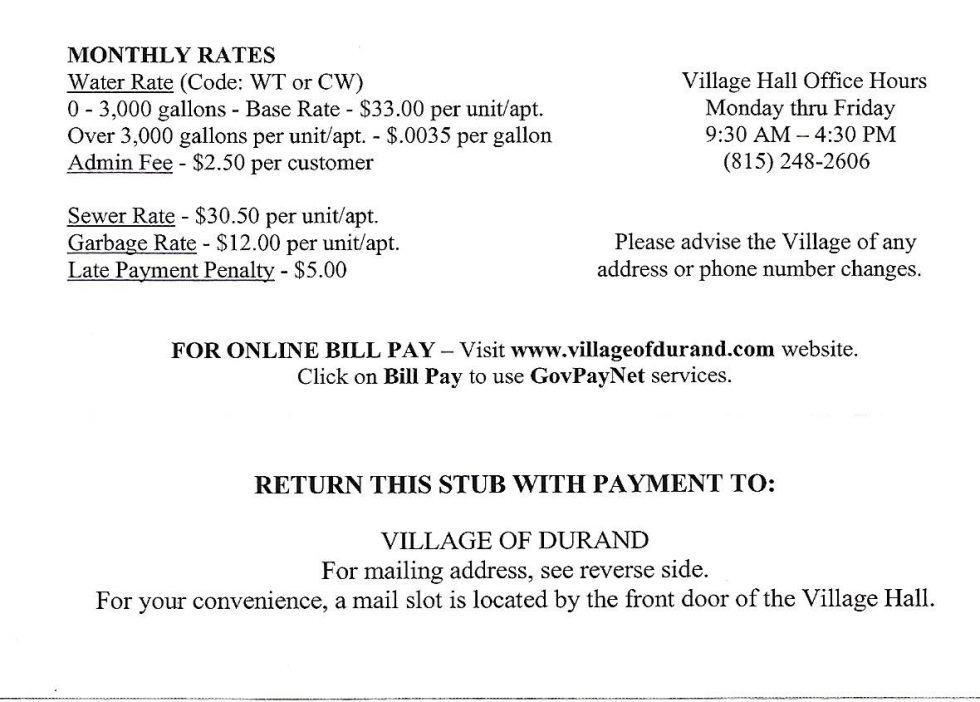Water, Sewer, Refuse (Billing & FAQ) Village of Durand, Illinois